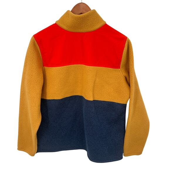 LL BEAN Ws Sweater Fleece Sherpa Colorblock Hybrid Pullover Navy Yellow Red // L - Picture 9 of 9